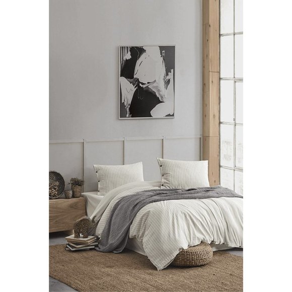 Easy Refine Brown Double Bed Washed Yarn-Dyed Duvet Set - Picture 1 of 3